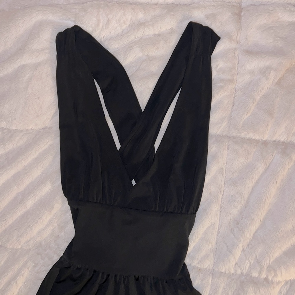 Low v neck black formal dress